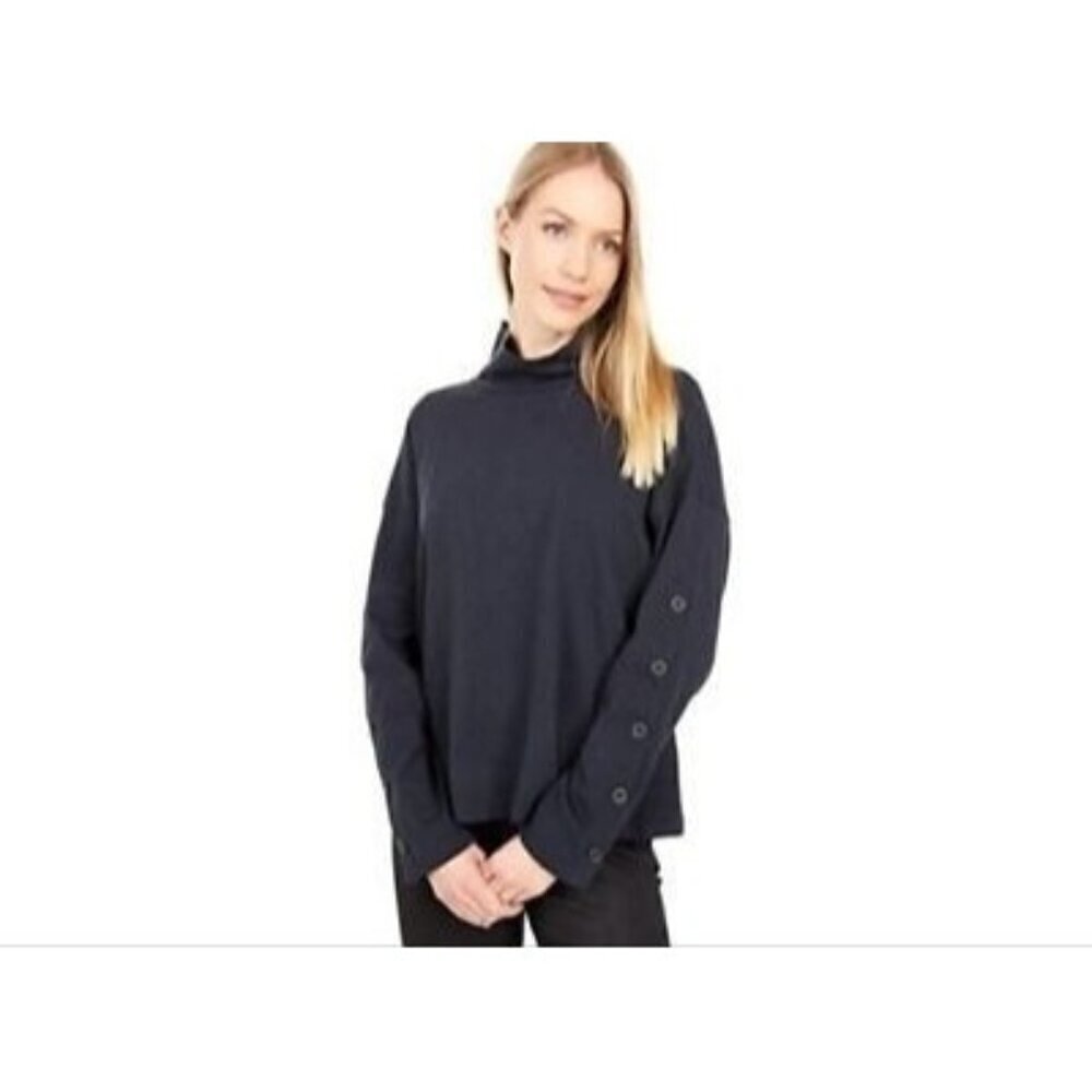 NEW! Madewell Button Sleeve Black Turtleneck Shirt Top Women's Size XS